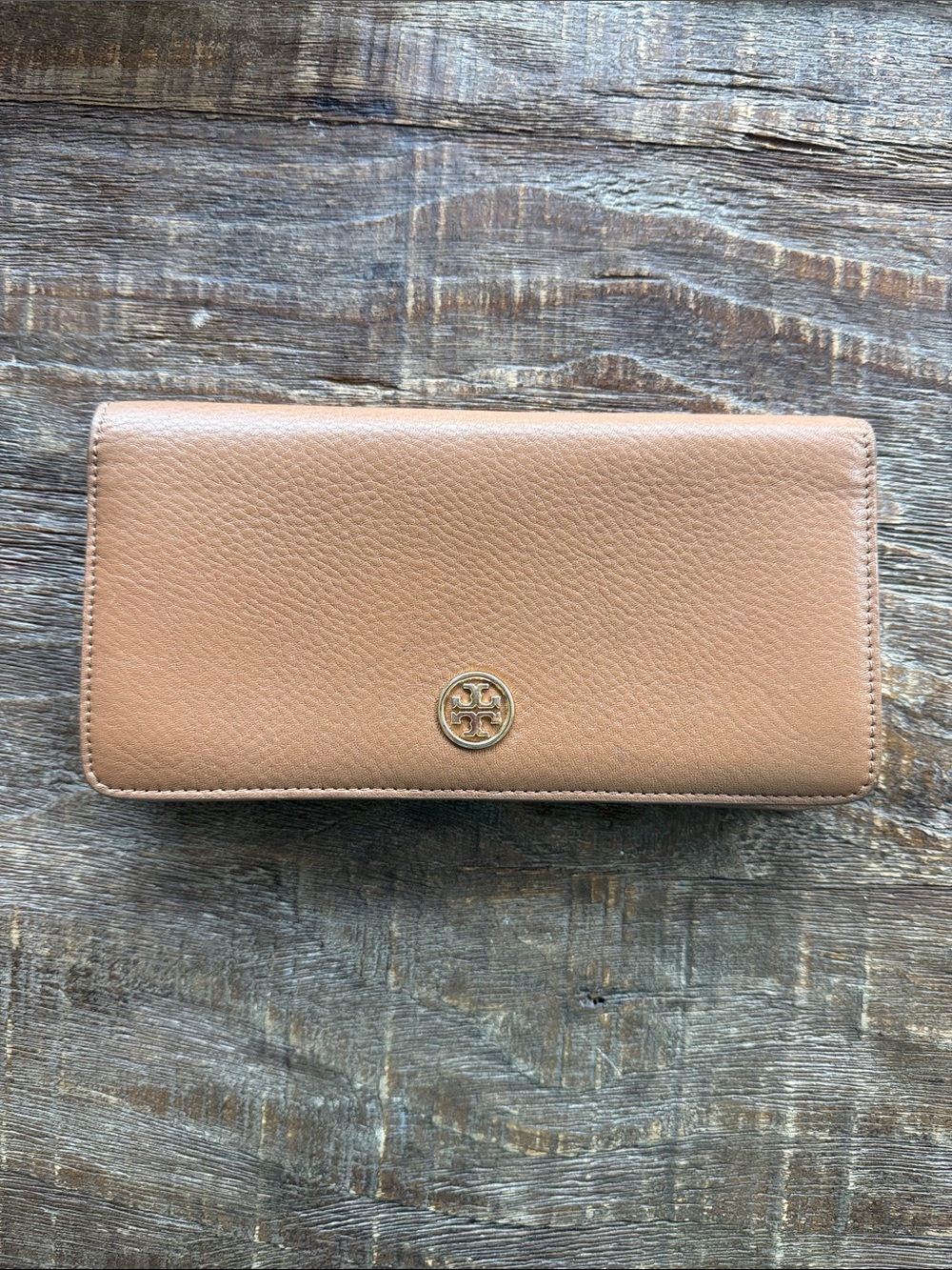 Tory Burch Landon Hidden Zip Leather Continental Wallet with Gold Logo